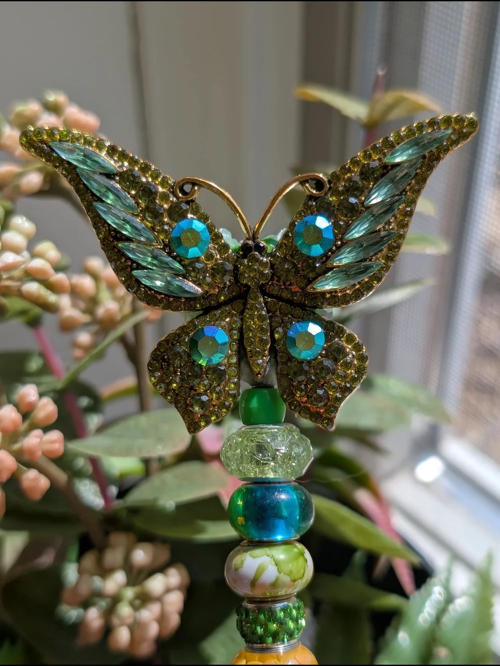 Handmade Fairy Wand/Plant/Garden Stake W/Jeweled Butterfly Topper